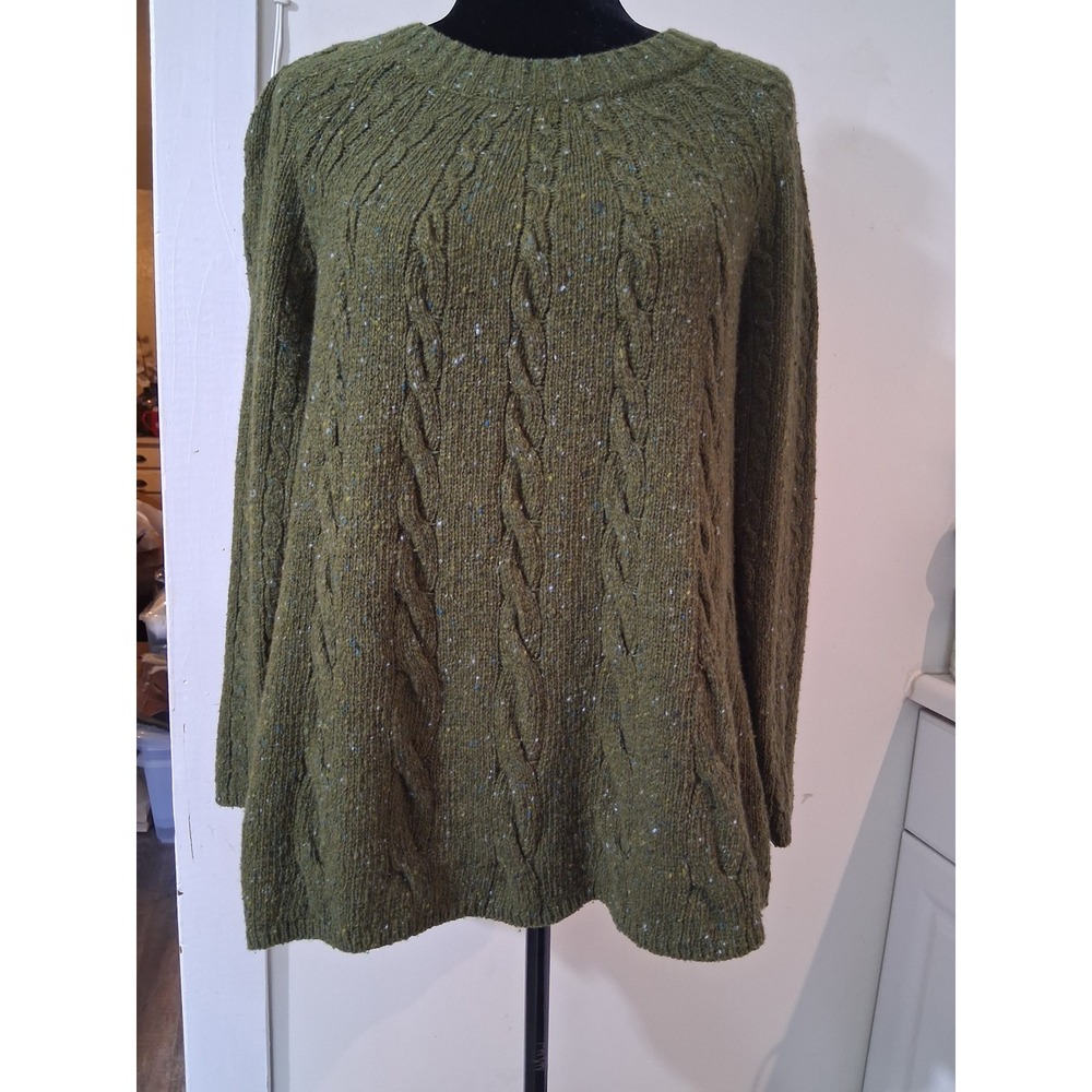 JJill Olive Green Cable Knit Donegal Wool Blend Sweater Womens Small Petite